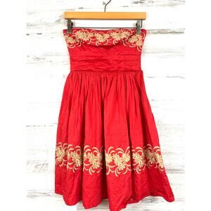 Anthropologie Girls From Savoy Womens 0 Red Embroidered Maypole Mini Dress